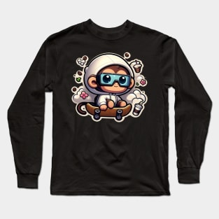 Monkey skateboarding with coffee Long Sleeve T-Shirt